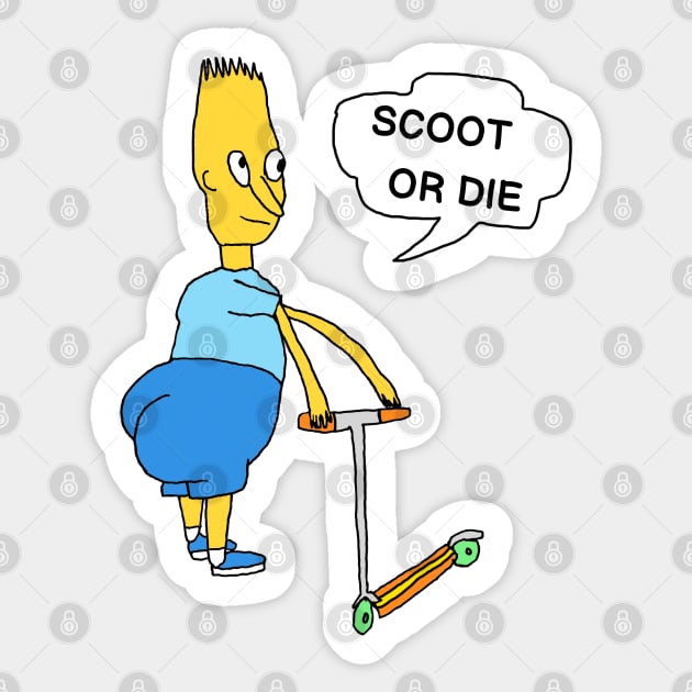SCOOT OR DIE Yellow Cartoon Character Parody Sticker by blueversion